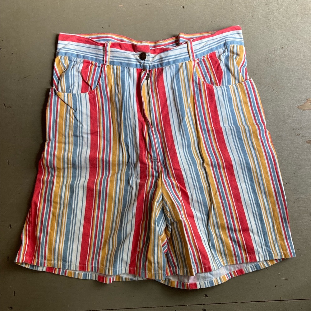 Lucy & Yak Organic Cotton Shorts 34/32 Womens Orange Rainbow Striped